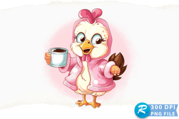 A Cartoon Chicken Holding Coffee